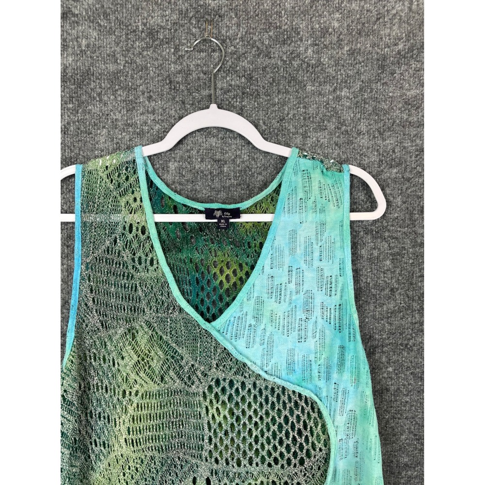 Lily by Firatoglu Tunic Tank Women XL Green Blue Excellent Crochet Sharkbite Hem - Picture 2 of 12